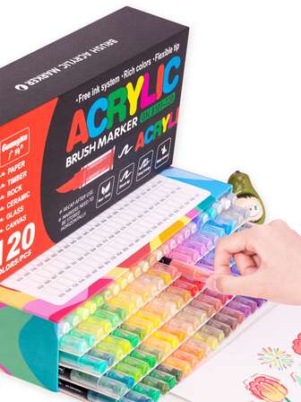 GuangNa 12/24/36/48/60/72/100/120/168/200/240 Colors Stylish Acrylic Marker With Personalized Soft Nib Design Colored Ink Pen For Calligraphy, Drawing And Coloring Essential Watercolor Pen - School Supplies Marker , Back To School Gifts