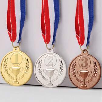 3 piezas de Medalla de metal dorado, plateado y bronce de 2 pulgadas, Medallas para 1er, 2do y 3er lugar en competencias deportivas, con cinta para el cuello, adecuadas para entrega de premios en eventos deportivos