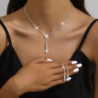 Bijoux populaires 2 pièces ensemble - chaîne de griffe entièrement en strass, boucles d'oreilles et collier accessoires de style minimaliste haut de gamme