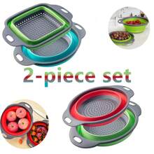 1/2pcs Foldable Drain Basket, Portable Vegetable Washing Basket, Square & Round Expandable Water Filter Basket, Fruit And Vegetable Washing Bowl, Kitchen Supplies