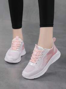 白色和粉色女士轻质网眼透气休闲运动跑步户外鞋，低帮系带 - 6018白粉紅色 - 查看 5