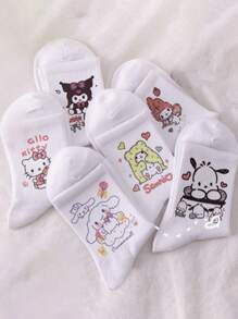6 paires de chaussettes mignonnes de dessin animé Sanrio, style girly