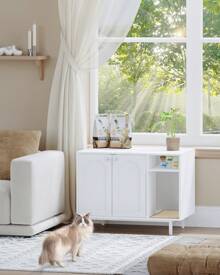 Cat Litter Box Enclosure, Hidden Litter Box Furniture, Wooden Pet House Side End Table, Storage Cabinet Bench For Living Room, Bedroom, 31.5 X 19.7 X 23.9 Inches