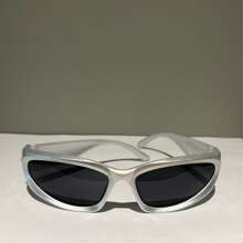 Men Women Y2k Oval Silver Trap Alien Sporty Black Sunglasses Hipe Rapper Style Eyewear - Bạc - Xem 4