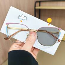 1 件装 女士超大高品质猫眼变色眼镜 彩色金属框架 时尚户外装饰眼镜 粉色 - 無色 - 查看 8