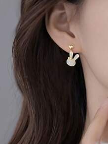 1 Pair Cute Easter Bunny Heart Dangle Earrings, Suitable For Women To Wear In Any Occasion - Gold - View 2
