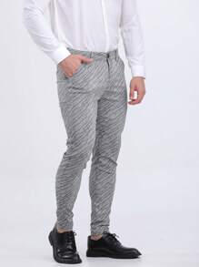 ALLELMS Men Chinos Pants Slim Fit Stretch Dress Pants Pleated Formal Pattern Pants