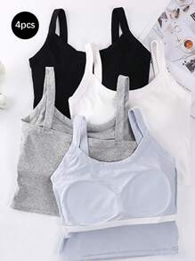 4pcs Women Backless Sports Bra With Built-In Padded Cups, Tank Top Style