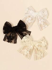 3pcs Baby/Toddler Girls' Flower Embroidered Mesh Bow Hair Clips, Spring/Summer - Multicolor - View 9