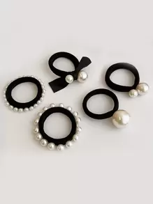 Élégants liens de cheveux élastiques en faux perles et nœud papillon pour femmes, nouveau modèle 2024. Accessoires de cheveux en polyester, supports de queue de cheval, élastiques à cheveux, bandes de caoutchouc pour cheveux, chouchous, corde à cheveux, accessoires de tête élastiques - Multicolore - Voir 11