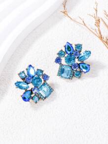 juran 1 Pair Simple & Fashionable Floral Rhinestone Earrings - Blue - View 2