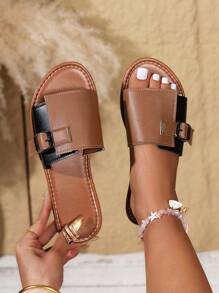 Damen Sommer Neue Bindekopf Flache Sandalen Göttin Romantischer Stil Runder Zehenbereich Komfortable Sandalen