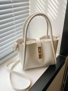 Bolso de mano con bandolera versátil de mujer en unicolor de PU de moda, con monedero pequeño