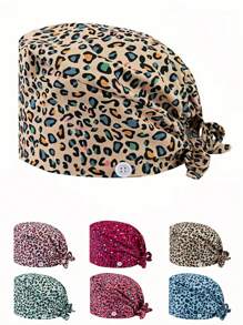 1pc Women's Colorful Leopard Print Work Hat/Nurse Cap, Featuring Drawstring Design, Side Mask Strap Hooks, Suitable For Doctors, Nurses, And All Hospital, Beauty Salon, Veterinary Workers - Multicolor - View 9