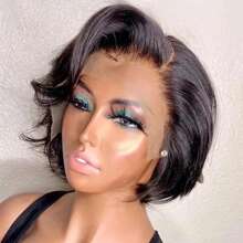13x4 Lace Frontal Short Bob Straight Human Hair Wig Multiple Colors Brazilian Straight Short Pixie Cut Bob Wigs - Natural Black - 查看 4