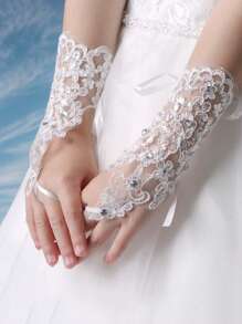 Children 4-14 Yrs Short Lace Gloves, Formal Princess Dress Up Gloves Suitable For Weddings, Celebrations, Costume Play - Mesh Gloves - View 16