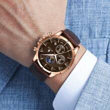 RUIGE Men's Casual Quartz Watch PU Business Men's Watch Multi-Function Chronograph Calendar Luminous Men's Gift Watch - one-size - View 5