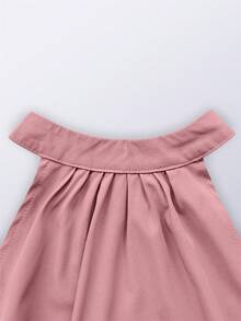 Nuevo vestido de color rosa sólido con cintura anudada, sin mangas, volantes en el bajo y cuello de halter, elegante para primavera/verano - Rosa - View 4