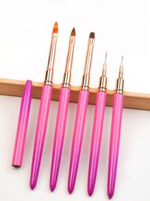 5PCS Nail Tools Rose Red Gradient Line Pen Drawing Lines Round Head Light Therapy Pen A Variety Of Styles Combined Brush - Hot Pink - View 3