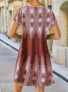 Vestido bohemio de playa con cuello en V, estampado de flores y sol, moda de verano para mujer