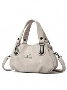 三层大容量设计师手提包，柔软皮革女士单肩斜挎包，2024新款奢华托特包 - 淺灰色 - 查看 5