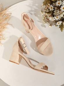 OMS Damesmode Veelzijdige Medium Chunky Heel Strap Peep-Toe Sandalen, Romeinse Stijl Gesp Decoratie, Ademend Rugloos Ontwerp