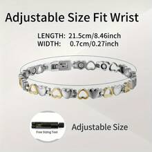 1pc Heart-Shaped Magnetic Bracelet, Stainless Steel Bracelet With Adjustable Sizing Tool Jewelry Gift (Silvery+Golden)