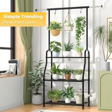 Trending Plant Stand Indoor Outdoor, Heavy Duty Metal 3 Tiered Hanging Plant Shelf For Multiple Flower Planter Holder Tall Large Rack For Living Room Garden Balcony, Black