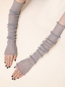 1 双女士闪光时尚闪亮可见派对礼服风格装饰长手套 - 銀色 - 查看 3