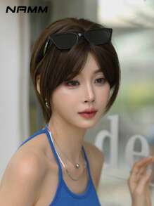 NAMM Elegant Dark Brown Layered Bob Hair With Curtain Bangs Wigs For Women 12in Short Straight Hair Wig,Synthetic Heat-Resistant Fiber Wig For Girl Daily Use - Dark Brown - View 5
