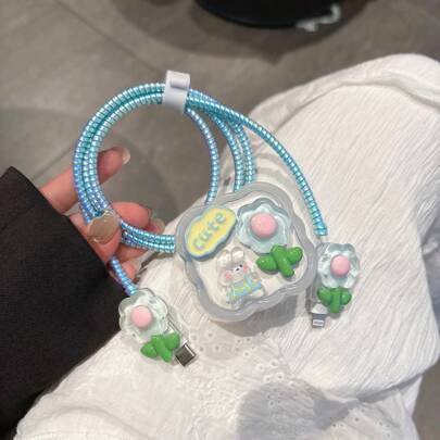 5 件/套花兔可爱充电器适配器保护套，适用于英国标准 20W 充电器适配器盖，兼容 16 Pro Max 电缆保护器充电器保护器