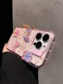 Koreaanse schattige 3D vlinderbloemen telefoonhoesje compatibel met iPhone 15 14 13 12 11 Pro Max Plus Lente mode doorzichtige beschermende hoes