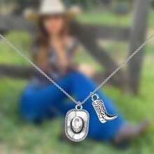 1 Stück Boho Vintage Western Cowboy Hut und Stiefel Anhänger Halskette - Zinklegierung, geeignet für Lässig oder Urlaubsoutfits