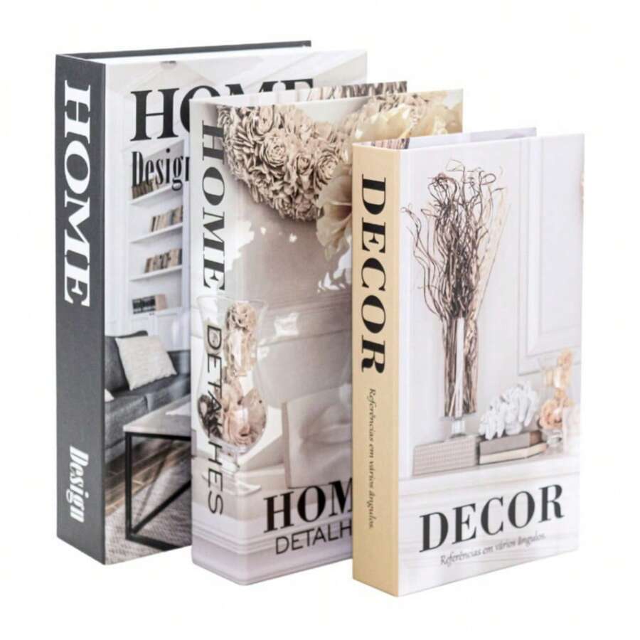 Kit 3 Fake Books Desk Book Organizer Box Decorative Object Holder - 家居設計 - 查看 1