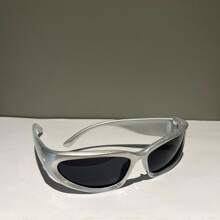 Men Women Y2k Oval Silver Trap Alien Sporty Black Sunglasses Hipe Rapper Style Eyewear - Bạc - Xem 1