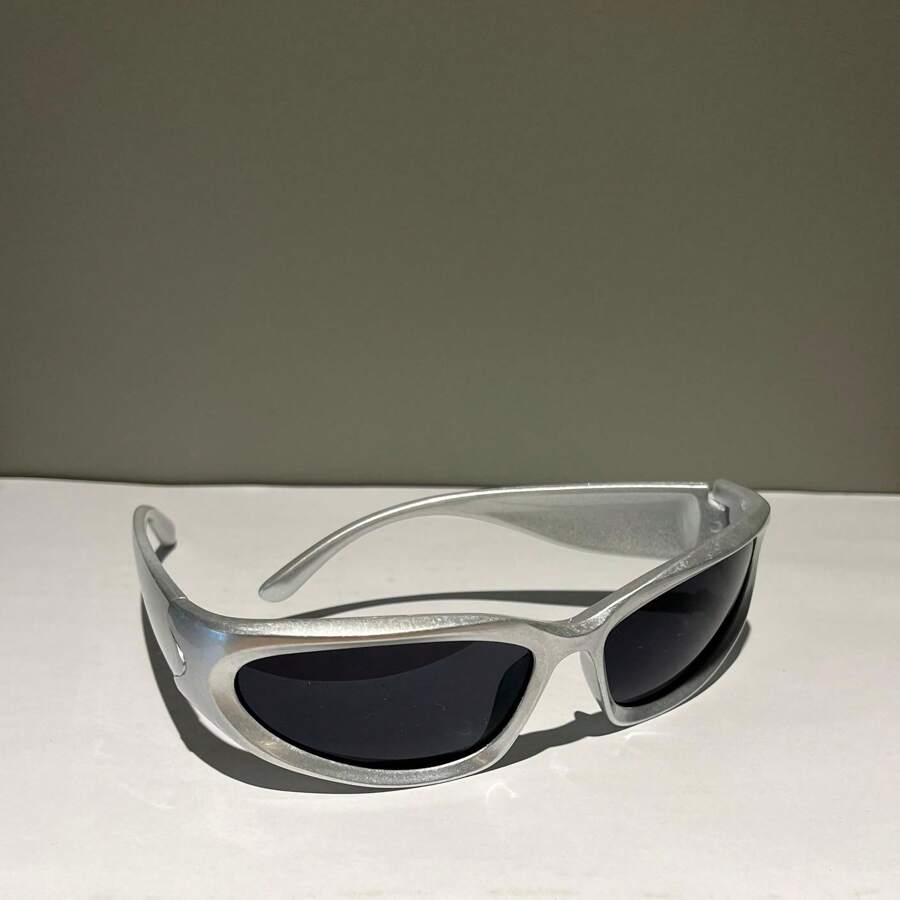 Men Women Y2k Oval Silver Trap Alien Sporty Black Sunglasses Hipe Rapper Style Eyewear - Bạc - Xem 1