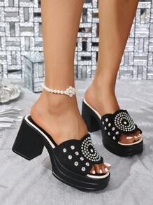 Women's Classic Outdoor Casual Chic European Style Round Toe Rhinestone Wedge Platform Sandals, 2025 New Arrivals
