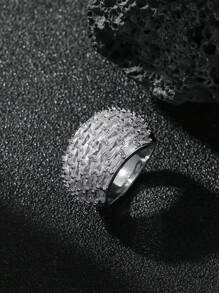 1 件耀眼宽环戒指，镶有方晶锆石，时尚珠宝，适合新娘宴会装饰、日常佩戴、爱情周年纪念礼物 - 彩色 - 查看 3