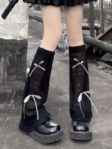 1pair Sweet Bow Thin Lace Breathable Women's Leg Covers, Lolita, JK Flared Socks Leg Covers, Versatile