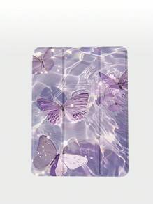 1pc Purple Glitter Butterfly Pattern Tablet Protective Case, Compatible With IPad 10.2", IPad Pro 2021/2020, IPad 9th/10th Gen, Galaxy Tab A8 10.5" 2022, Matepad 10.4", Tab, Anti-Drop, With Pencil Slot, Support Sleep/Wake Function