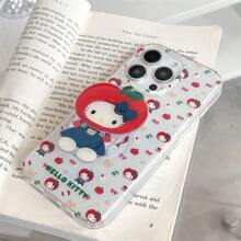 Sanrio 2 sztuki japońskiej kreskówki słodkie kratki czerwony kot jabłkowy kotek z podstawką kompatybilny z 16 Pro Max, 15 Pro Max, 14 Pro Max, 13 Pro Max, pełne silikonowe etui ochronne na telefon