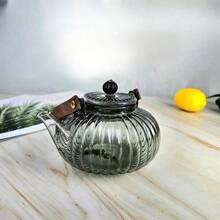 1pc Glass Teapot Smoky Grey Glass Boiling Teapot Brewing Teapot Glass Teapot With Tea StrainGlass Teapot With Wooden Handle Beam Kettle Suitable For Electric Clay Stove Glass Teapot Kitchen Office Supplies