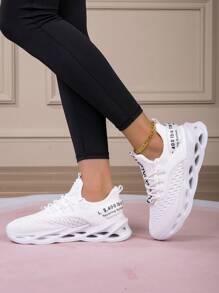 Women's Graphic Letter Pattern Athletic Sneakers, Shock Absorbing Design, Lightweight, Anti-Slip, Lace-Up Casual Running Shoes Suitable For Daily Fitness, Comfortable Mesh Leisure Slip-On