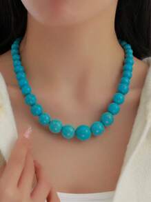 1pc Retro Turquoise Bohemian Unique Design Fashion Necklace - Turquoise - View 7