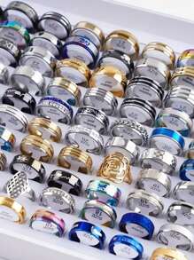 20/50 Pieces Fashion Classic Heart Stripe Stainless Steel Ring Women's Men's Simple Colorful Mixed Style Jewelry Gift - Multicolor - View 3