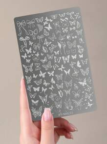 1件复古中国风花卉蝴蝶蕾丝美甲印花板 - 不锈钢印花工具，适用于凝胶指甲油设计，法式美甲套装，复古图案