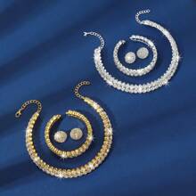 1 set Collier de mode, 1 paire de boucles d'oreilles, 1 bracelet - Collier, boucles d'oreilles et bracelet en ensemble de bijoux multi-couches et multi-rangs entièrement ornés de cristaux