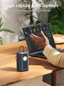 Batería externa portátil de 60000mAh para exteriores, batería portátil de gran capacidad y diseño moderno, carga rápida de 100W, compatible con laptops y teléfonos, función de iluminación LED - Negro - Ver 2