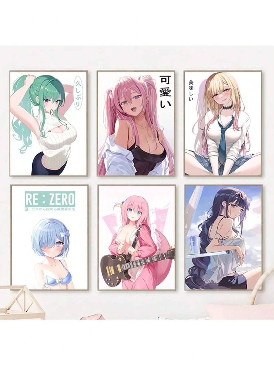 1PC Anime Kawaii Sweet Lovely Girls Sexy Figure Poster Ideal Gift Canvas Painting Posters And Print Wall Decor Room Decoration Wall Art Pictures Aesthetic For Living Home Bedroom Decor No Frame