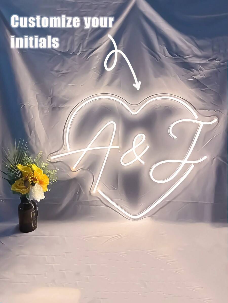 USB 雕刻霓虹灯首字母，定制婚礼霓虹灯首字母，个性化 LED 霓虹灯标志，多功能，耐用，装饰性，可重复使用，精致，时尚，高品质，色彩鲜艳，现代，定制，个性化，独特，适合他的理想礼物，适合她的理想礼物，男朋友，爸爸，女朋友，妈妈，家人，朋友，茶室，家庭，花园，办公室，周年纪念日，情人节，母亲节，生日，父亲节，毕业典礼，婚礼，乔迁，家居翻新，定制工艺品 - 愛心兩個字母組合 - 查看 1